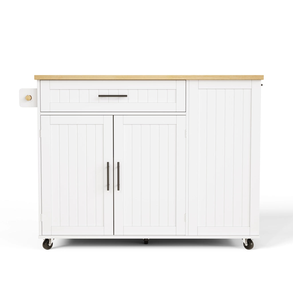 Carrello da cucina con 1 cassetto; vano pattumiera; ripiani sulla porta e piano ribaltabile; bianco; 130 × 70 × 93 cm