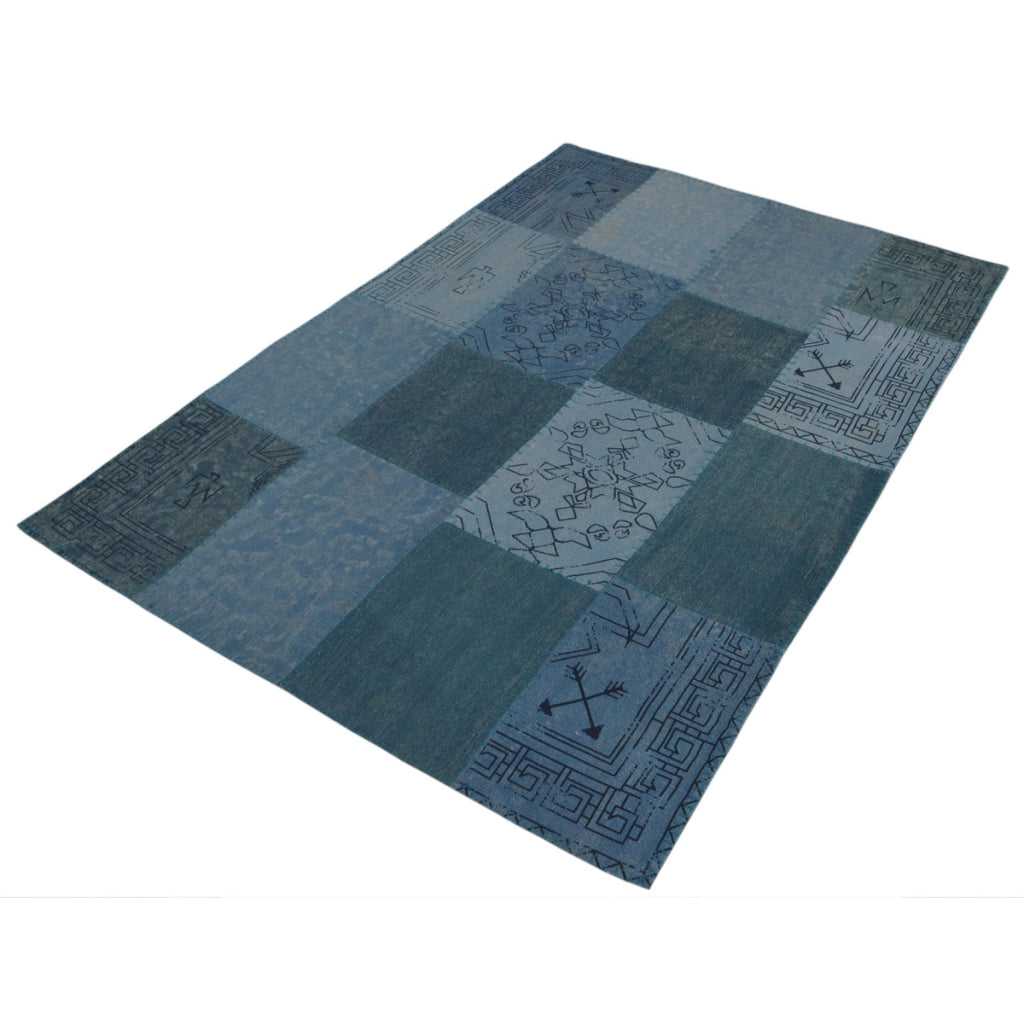 Tappeto Lyrical in cotone blu con design patchwork vintage