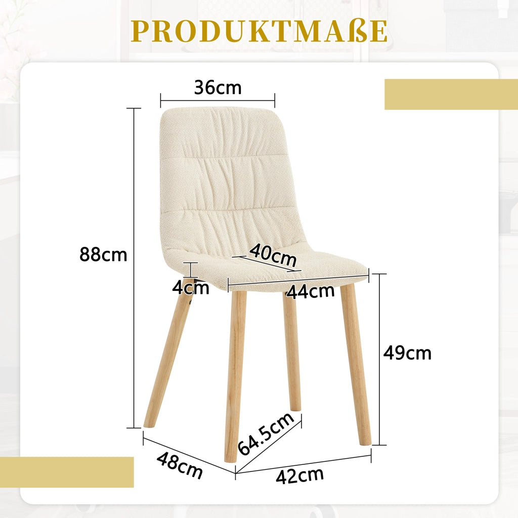 SEDIA da pranzo ergonomica 88 cm in tessuto bianco e legno massello, Set da 2 pezzi