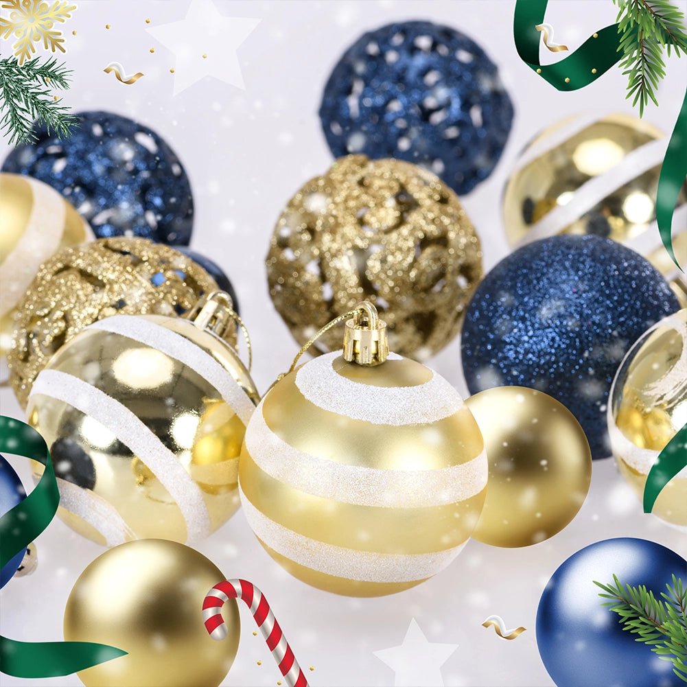 Confezione 100 Palline Natale Oro e Blu Diametro 3/4/6 cm Addobbo Natalizio