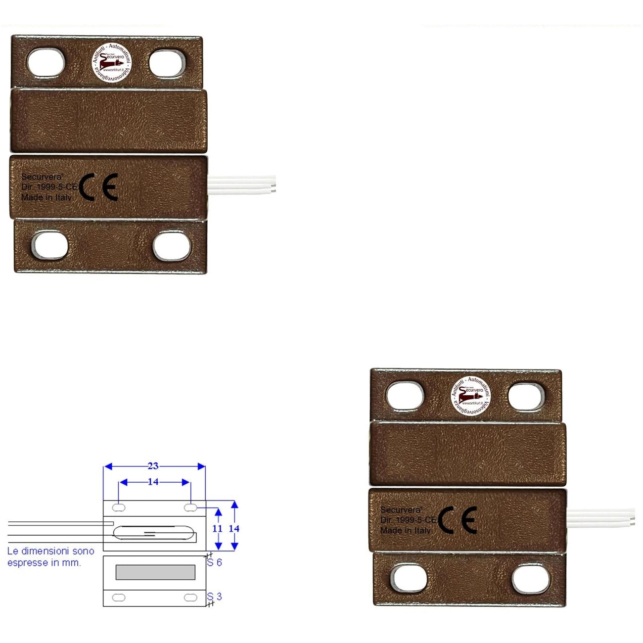 2 MICROCONTATTI MAGNETICI NC A MATTONCINO DA ESTERNO Securvera ST-10MDMCFEPA