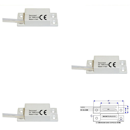 3 CONTATTI MAGNETICI NC A MATTONCINO DA ESTERNO Securvera ST-405TCMABTC