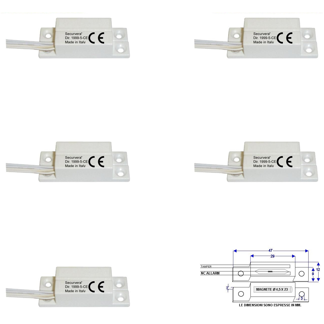 5 CONTATTI MAGNETICI NC A MATTONCINO DA ESTERNO Securvera ST-405CMABCTE