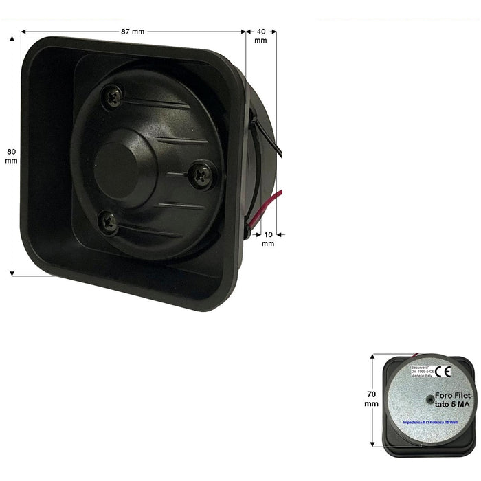 ALTOPARLANTE O TROMBA ESPONENZIALE PER SIRENA 8/15W Securvera SP-G18ARSSPLD