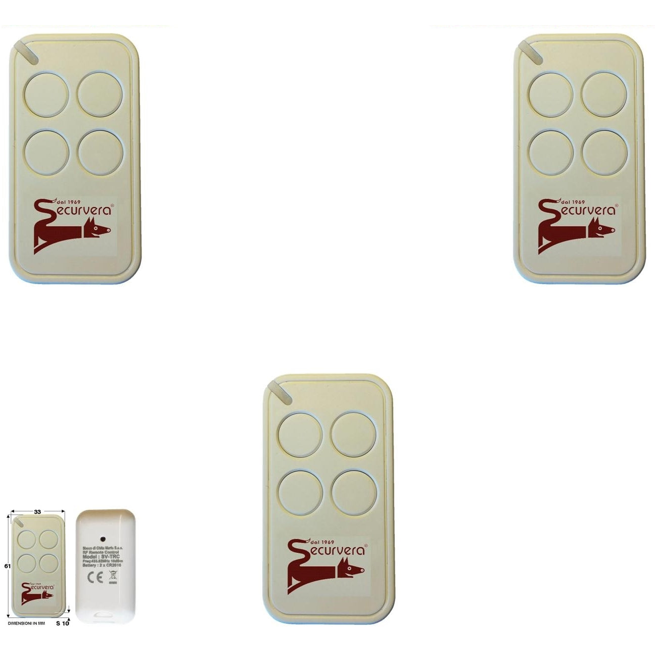 3 RADIOCOMANDI 4 CANALI CODICE UNIVOCO ROLLING CODE Securvera SV-TRC3RC4CSD