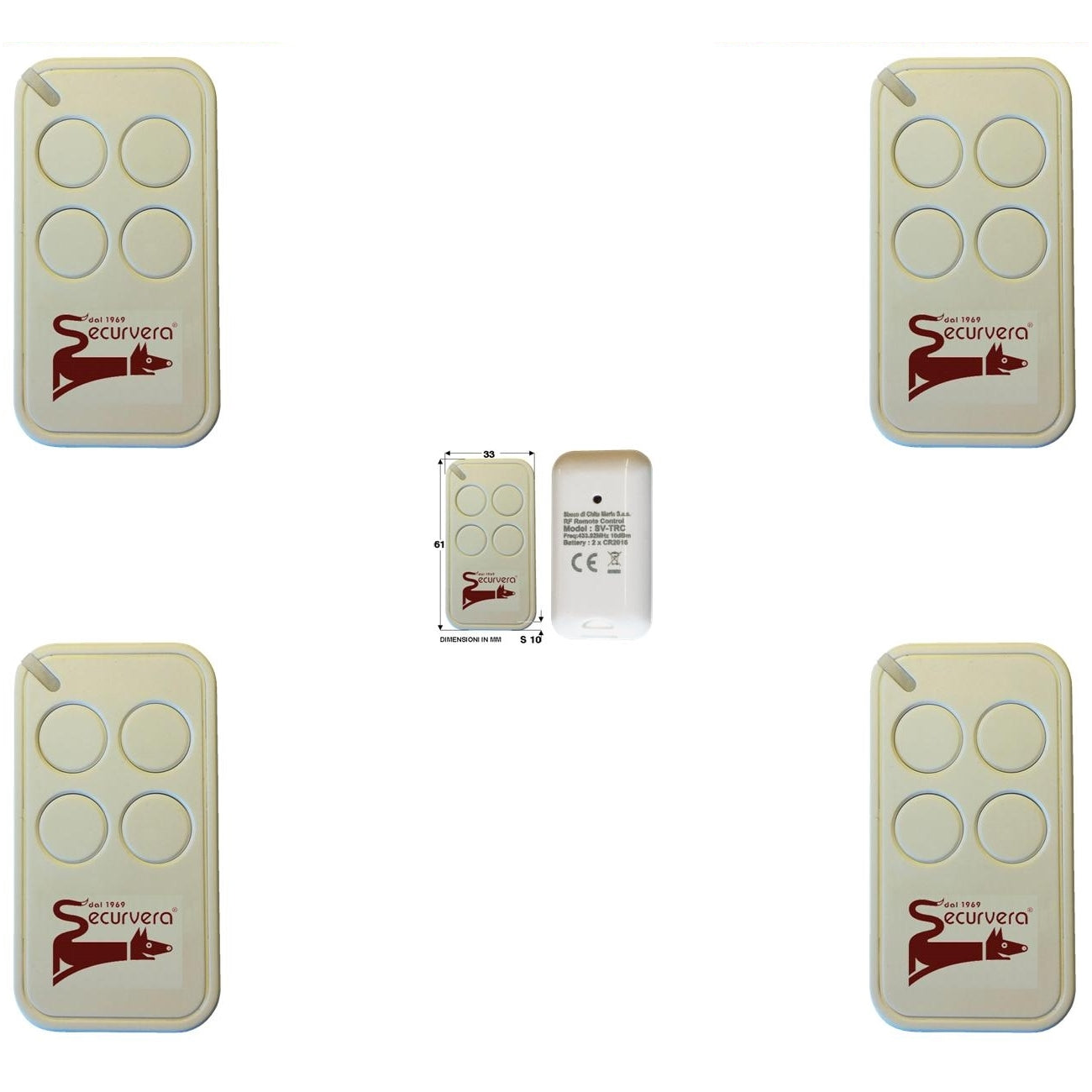 4 RADIOCOMANDI 4 CANALI CODICE UNIVOCO ROLLING CODE Securvera SV-TRC4RC4CSA