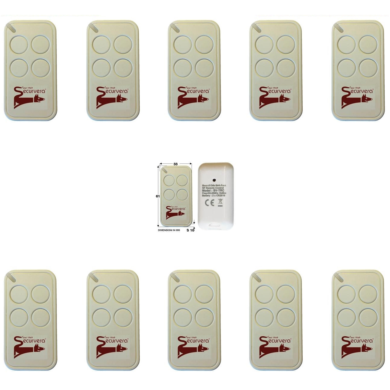 10 RADIOCOMANDI 4 CANALI CODICE RC UNIVOCO INCOPIABILE Securvera SV-TRCDRC4CSE