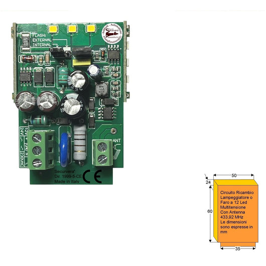SCHEDA RICAMBIO 12 LED LUCE FISSA O INTERMITTENTE Securvera SV-SLUCRLDLSE