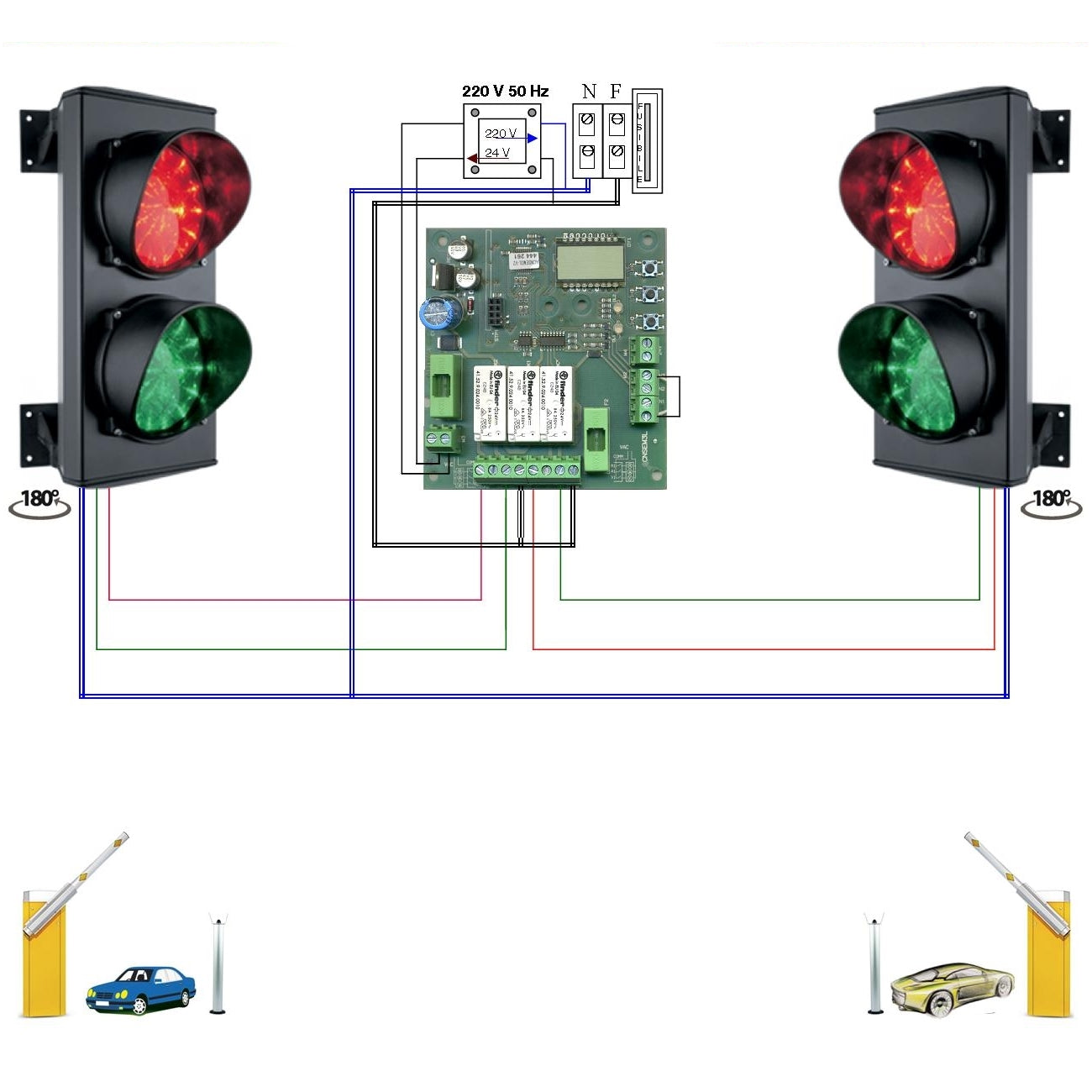 KIT IMPIANTO SEMAFORICO 2 LUCI 24 LED ROSSI 24 LED VERDI Securvera SK-SDLIA2S2LB