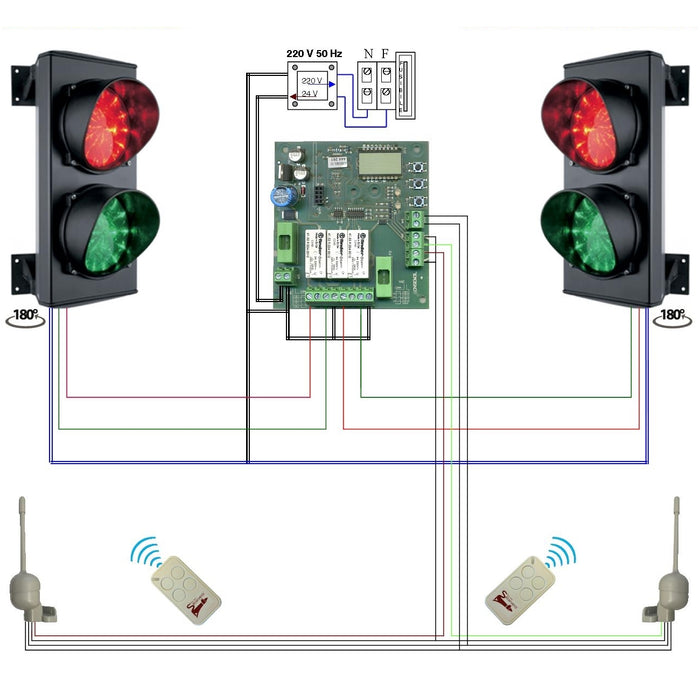 IMPIANTO SEMAFORICO RADIOCOMANDATO 2 LUCI 24 LED Securvera SK-SLD2SL2RTC