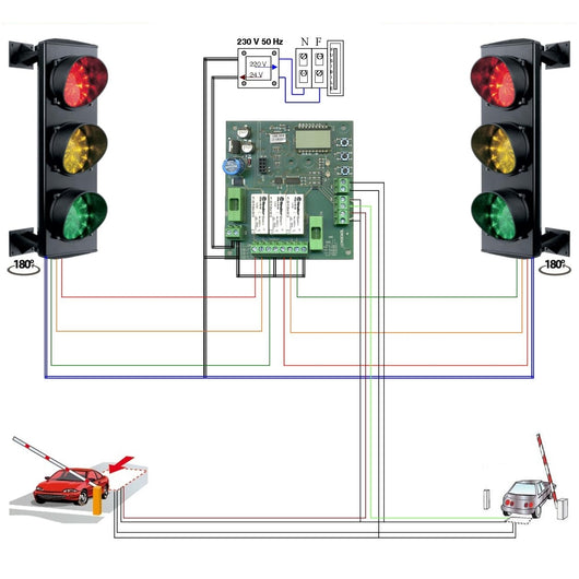 IMPIANTO SEMAFORI 3 LUCI LED ROSSO GIALO VERDE 24V Securvera SK-STLISSM2SE