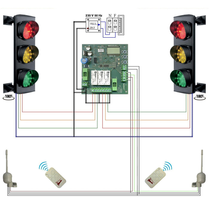 IMPIANTO SEMAFORI RADIOCOMANDATI 3 LUCI LED Securvera SK-STLCRSL3SE
