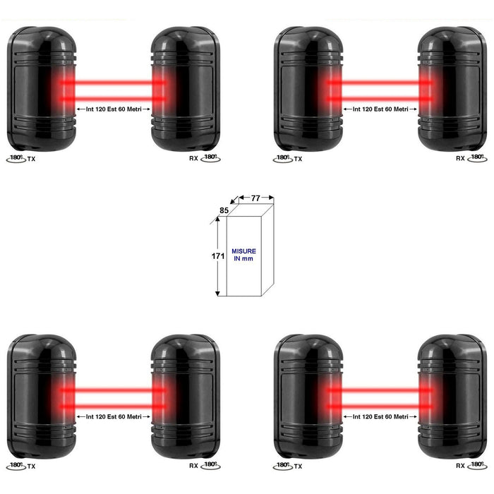 4 BARRIERE IR ATTIVI ORIENTABILI DOPPIO FASCIO SINCRO Securvera SD-BES4BDRSOB