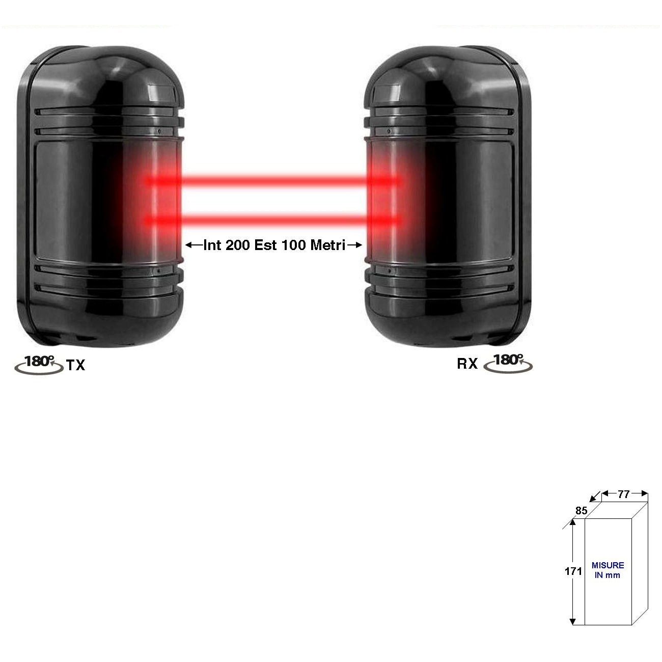 BARRIERA IR ATTIVI ORIENTABILE DOPPIO FASCIO SINCRO Securvera SD-BECBDRICVD