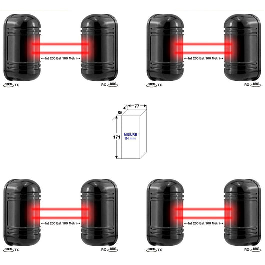 4 BARRIERE IR ATTIVI ORIENTABILI DOPPIO FASCIO SINCRO Securvera SD-BEC4BDRSOC