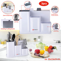 Organizer da Cucina Portamensoli Coltelli Posate con 2 Taglieri 34 x 13 x 23 cm