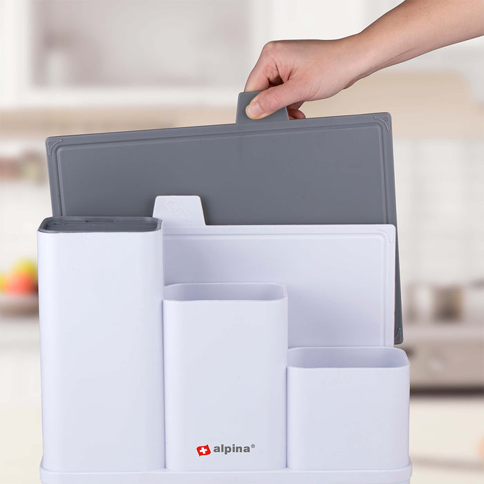 Organizer da Cucina Portamensoli Coltelli Posate con 2 Taglieri 34 x 13 x 23 cm