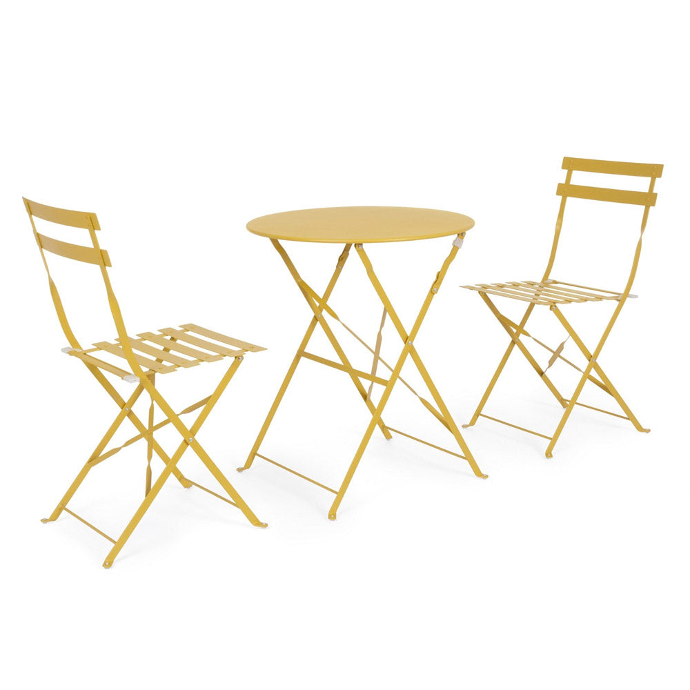 Set Tavolo e 2 Sedie da Esterno Giardino Pieghevole Alluminio Terrazzo Bistrot Colore principale: Ocra