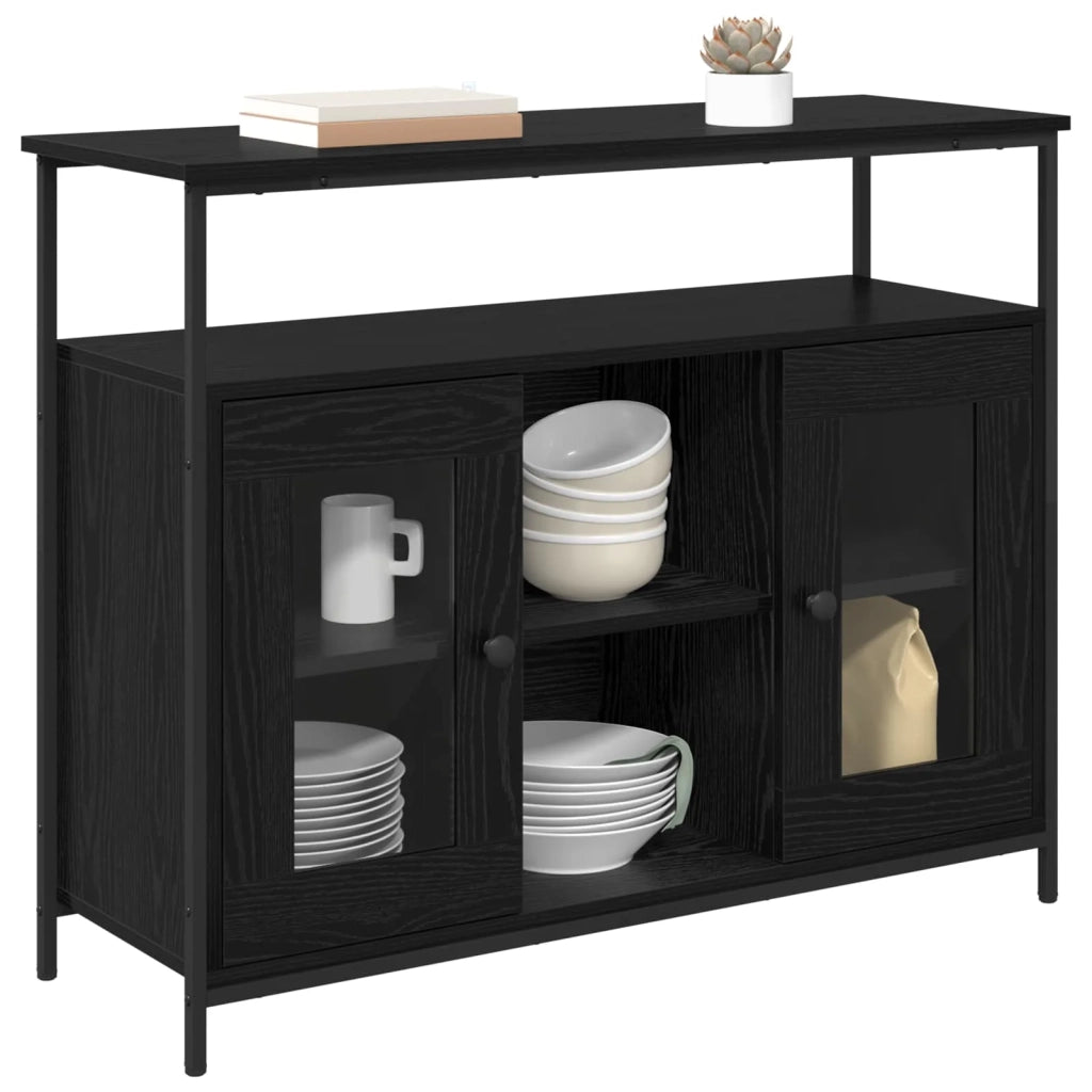 Credenza | Madia | Buffet da pranzo | Armadio da pranzo Rovere Nero 100 x 35 x 80 cm Legno multistrato