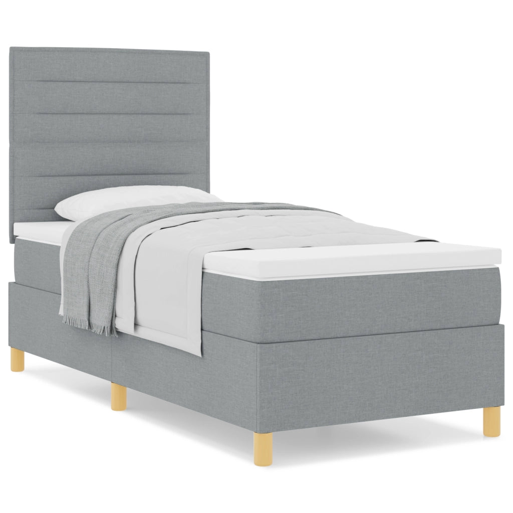 Letto con rete a molle e materasso grigio chiaro, 100x200 cm, in tessuto