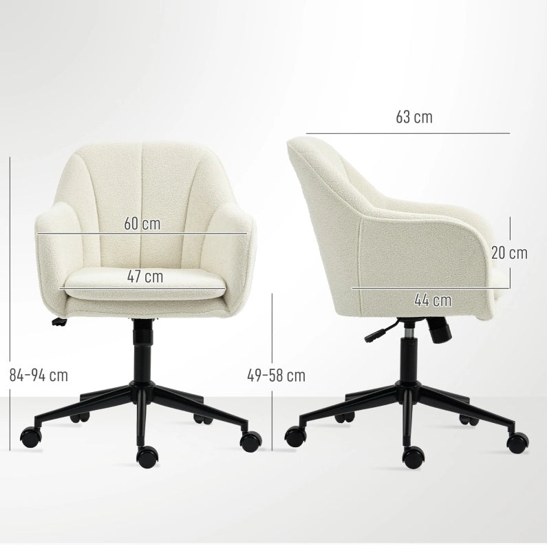 Sedia da ufficio beige in poliestere effetto velluto con altezza regolabile