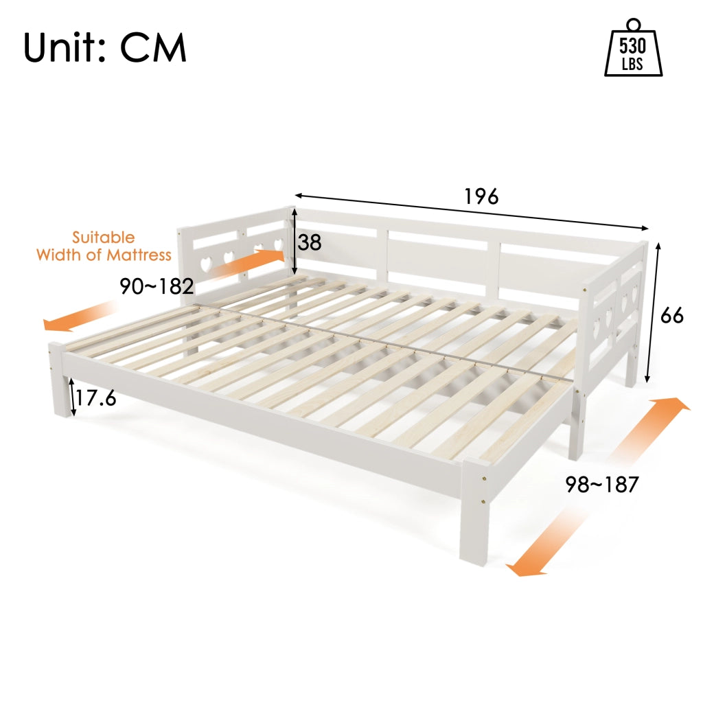 Divano letto 90 × 190 cm 2 posti con letto estraibile, senza materasso, in legno, bianco
