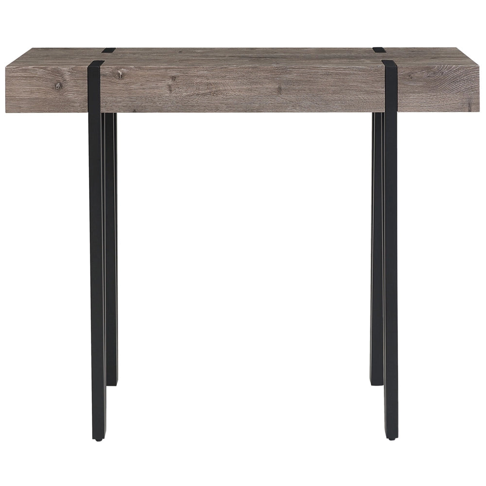 Consolle Piano in Legno Scuro Gambe a Forcella in Metallo Nero 100 x 40 cm Stile Industriale Rettangolare