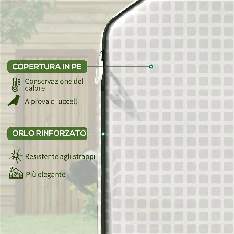 COPERTURA PE PER SERRA DA GIARDINO CON PORTA A CERNIERA E FINESTRE, 140X143X190CM, BIANCO