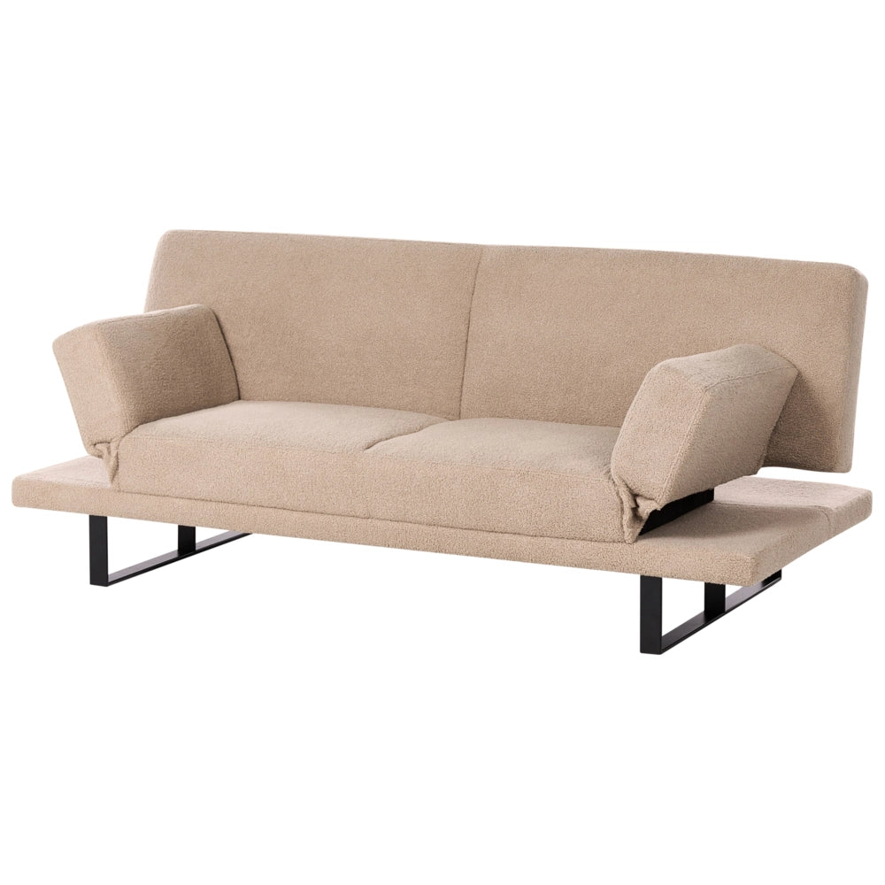 Divano Letto in Tessuto sabbia ciniglia con schienale reclinabile e struttura in legno stile moderno