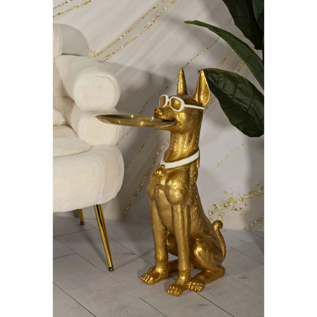 Vassoio Cane 17, Oro, Poliresina, 27x51x74 cm