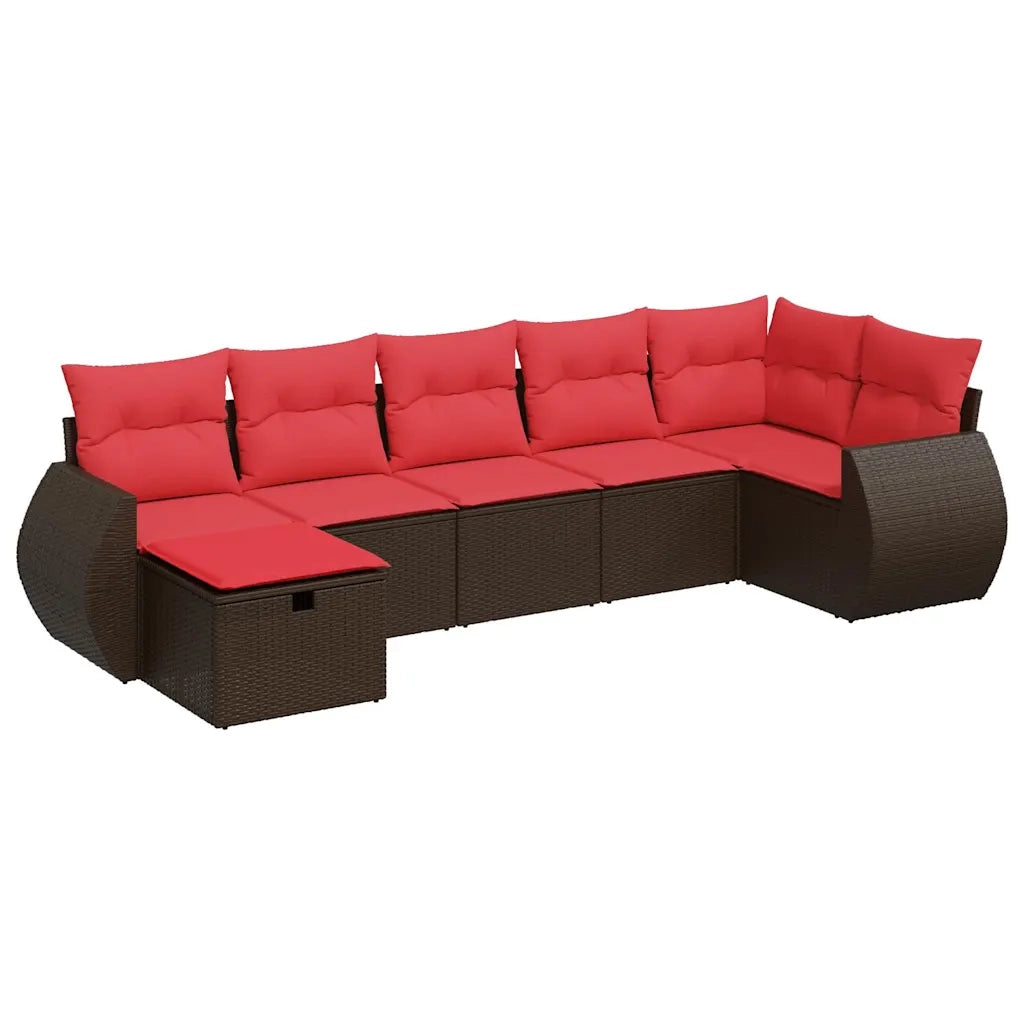 vidaXL Set Divani da Giardino 7 pz con Cuscini Marrone in Polyrattan