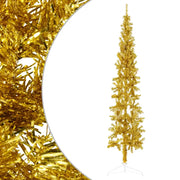 Albero Natale Artificiale Sottile a Met¨¤-Albero Natalizio con Supporto Oro 240cm