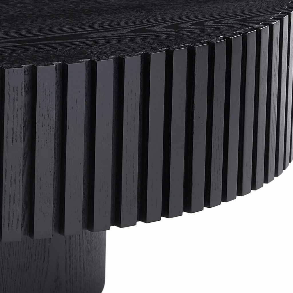 Tavolino basso rotondo in MDF con bordo artigianale, finitura nera, stile nordico, per soggiorno, 87 × 87 × 25 cm