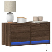 Mobile TV a Parete con Luci LED Rovere Marrone 80x31x35 cm 852361