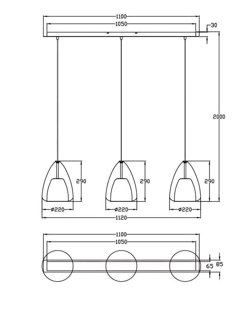 Britton Lampada a Sospensione in Metallo e Vetro Borosilicato Colore Trasparente, Attacco E27 3x40W, Design Moderno ed Elegante per Interni IP20