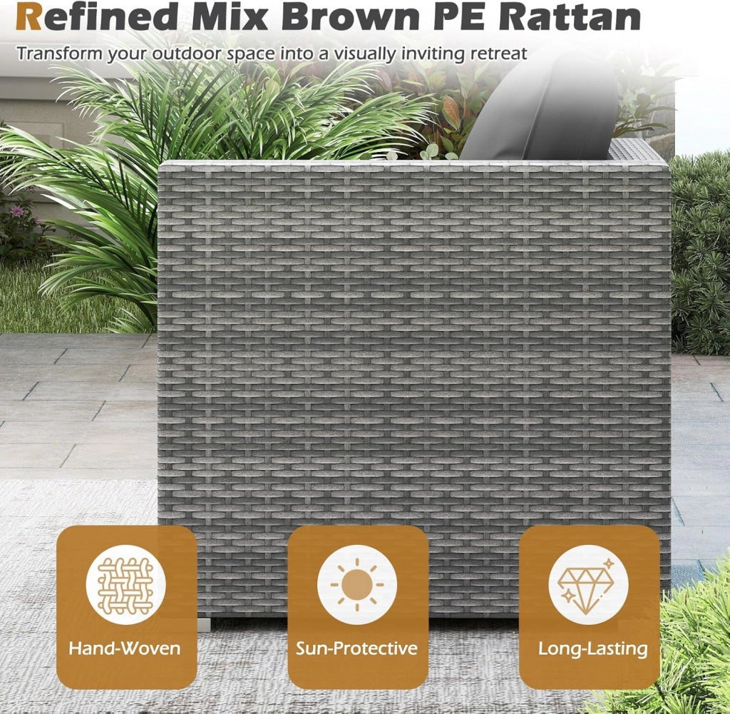 Divano da Giardino a 3 Posti in Rattan con Cuscino Imbottito, Mobili per Terrazza e Balcone, Colore Beige, 193 x 67 x 61,5 cm (Grigio)