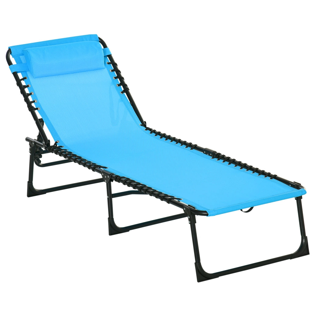 Lettino Prendisole Pieghevole 189x58x30 cm con Schienale Reclinabile in Acciaio e Tessuto a Rete Blu