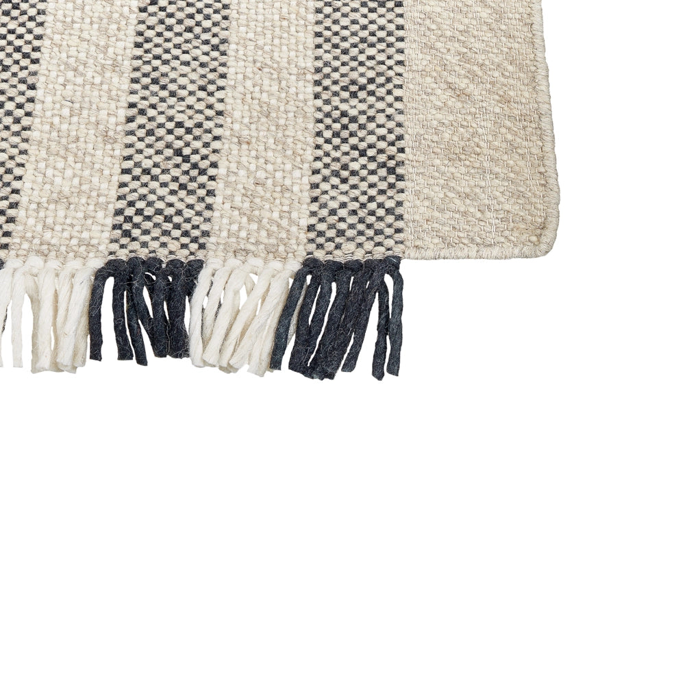Tappeto in lana bianco sporco nero 80 x 150 cm fatto a mano con nappe moderne