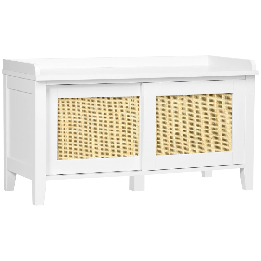 Scarpiera con ante scorrevoli e facciate in rattan ¨C zephmum ¨C bianco 80x35x45 cm