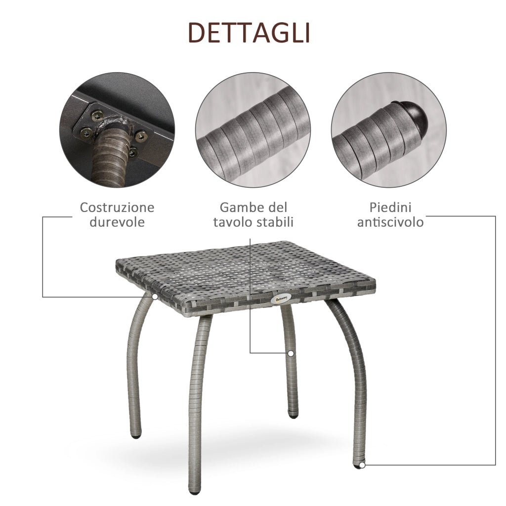 EasyComfort Tavolino in Rattan Sintetico da Esterno e Giardino Grigio
