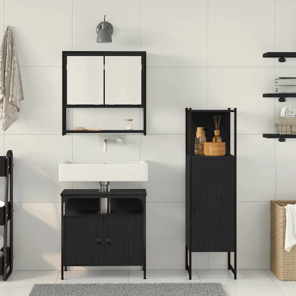 Set di mobili per il bagno 3 pcs Nero Legno multistrato 3334378