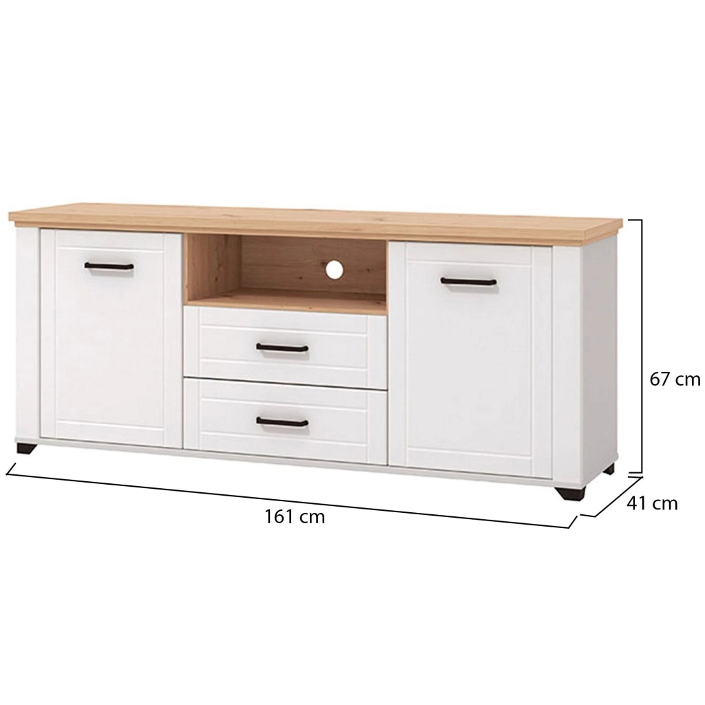 Rotondi, Mobile Porta tv 2 Cassetti, 161x41x66.5h cm Bianco