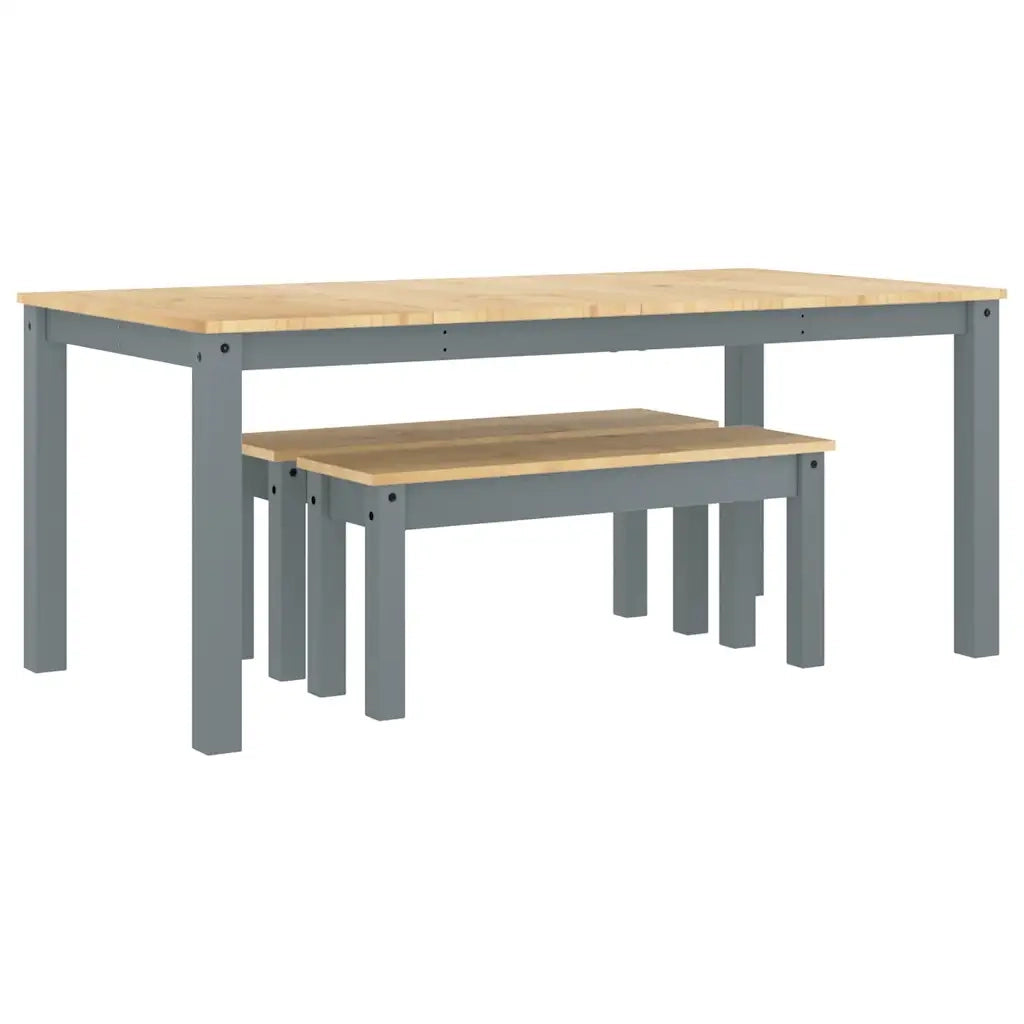 Set da Pranzo 3 pz Panama Grigio in Legno Massello di Pino 3345183