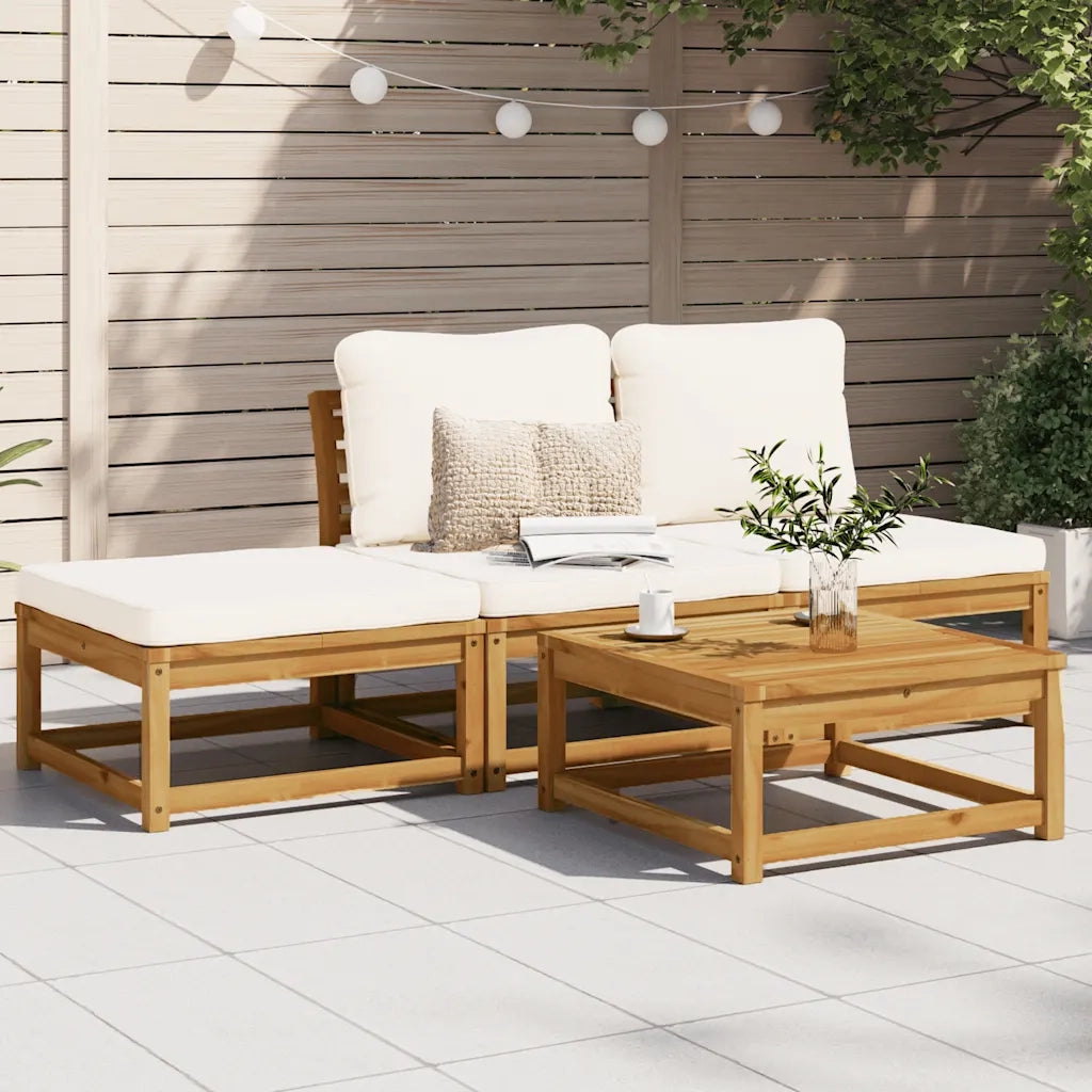 Set Salotto da Giardino 4pz con Cuscini Legno Massello Acacia