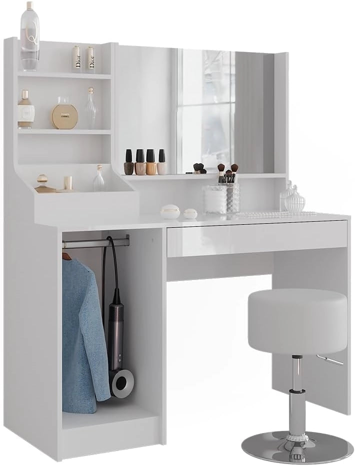 Tavolo da toeletta Sherry, Bianco/bianco lucido, 119.8 cm 4 parti