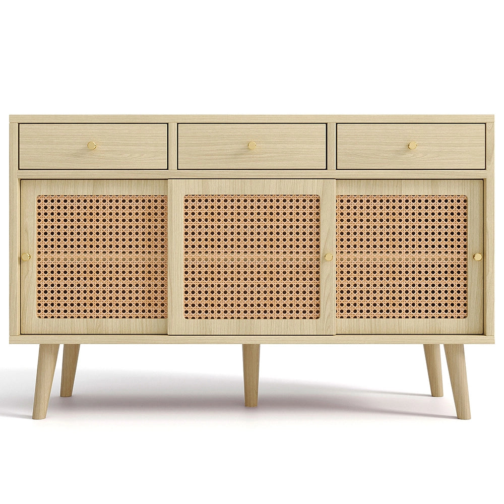 Buffet commode con cannage di rotino - Xylo - Maniglie metallo dorato ripiani regolabili