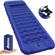 Matrimoniale inflato aria - 12 cm di spessore - compressore a pedale e cuscino - airbed trasportabile - piccola confezione - materasso gonfiabile - airbed per campeggio all'aperto - zaino.