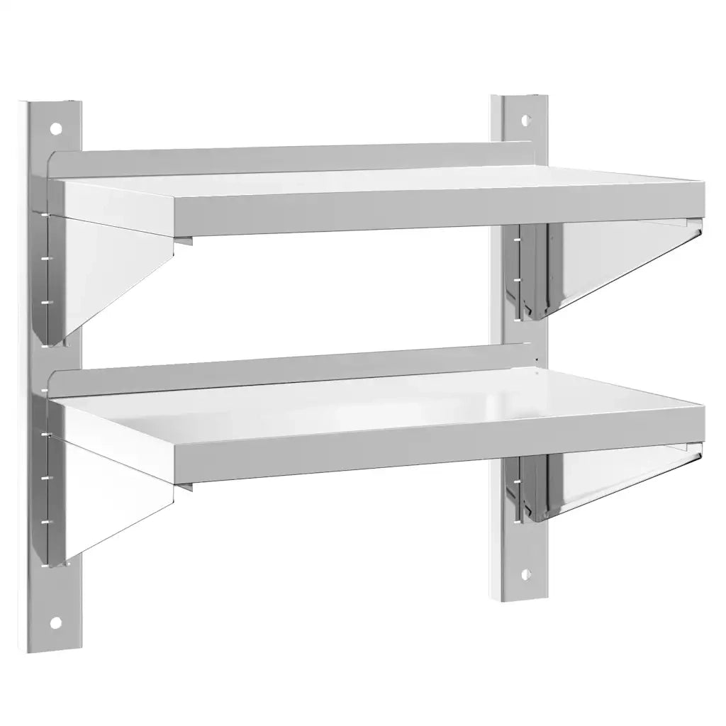 Mensola Muro | Mensola a parete 2 Ripiani 50x30x48 cm Argento Acciaio Inossidabile