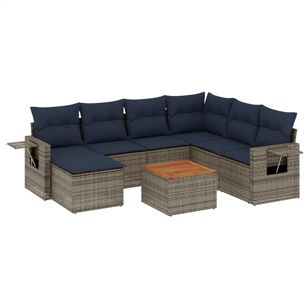 Set Divani da Giardino 8 pz con Cuscini Grigio in Polyrattan 3224682