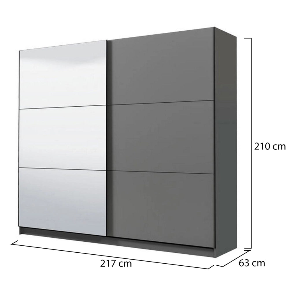 Armadio Camera da Letto Soncino, Guardaroba Grande Appendiabiti, 217x210h cm Nero Antracite